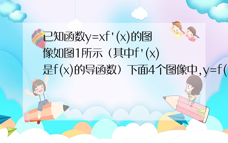 已知函数y=xf'(x)的图像如图1所示（其中f'(x)是f(x)的导函数）下面4个图像中,y=f(x)的图像是（）