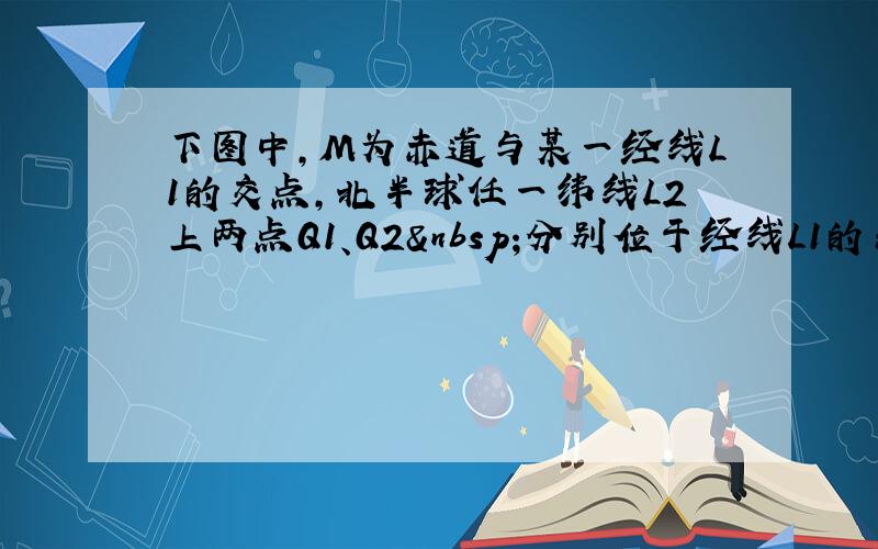 下图中,M为赤道与某一经线L1的交点,北半球任一纬线L2上两点Q1、Q2 分别位于经线L1的东西两侧.