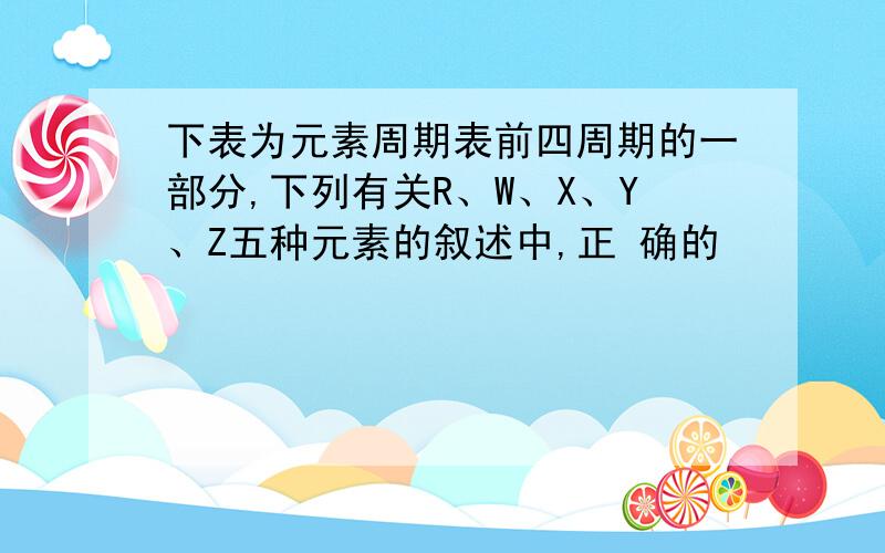 下表为元素周期表前四周期的一部分,下列有关R、W、X、Y、Z五种元素的叙述中,正 确的