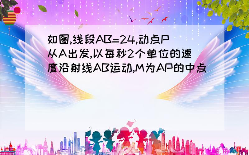 如图,线段AB=24,动点P从A出发,以每秒2个单位的速度沿射线AB运动,M为AP的中点