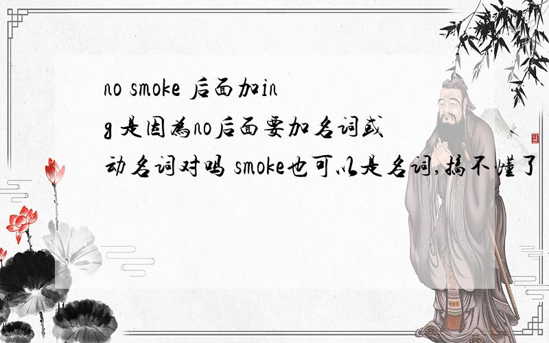 no smoke 后面加ing 是因为no后面要加名词或动名词对吗 smoke也可以是名词,搞不懂了