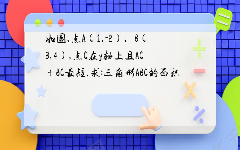 如图,点A(1,-2)、B(3,4),点C在y轴上且AC+BC最短.求:三角形ABC的面积