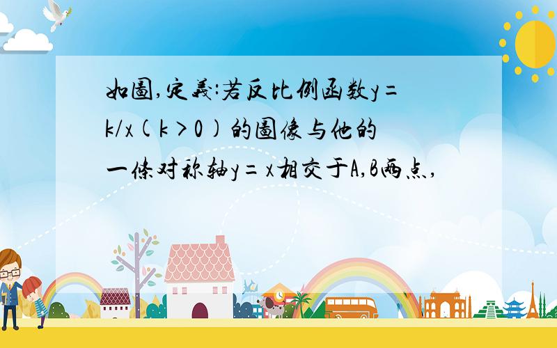 如图,定义:若反比例函数y=k/x(k>0)的图像与他的一条对称轴y=x相交于A,B两点,