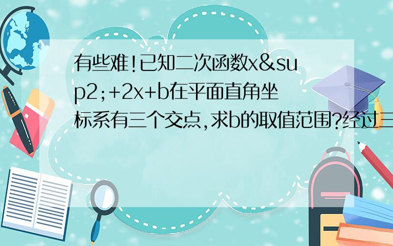 有些难!已知二次函数x²+2x+b在平面直角坐标系有三个交点,求b的取值范围?经过三个交点圆的方程?以及圆的方