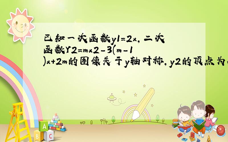 已知一次函数y1=2x,二次函数Y2=mx2-3(m-1)x+2m的图像关于y轴对称,y2的顶点为A