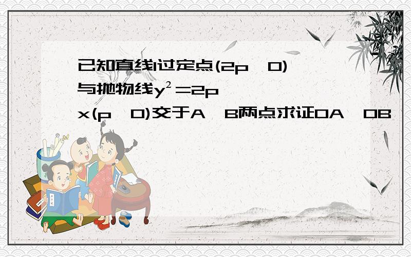 已知直线l过定点(2p,0)与抛物线y²=2px(p>0)交于A,B两点求证OA⊥OB