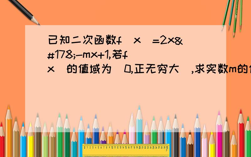 已知二次函数f(x)=2x²-mx+1,若f(x)的值域为[0,正无穷大),求实数m的值