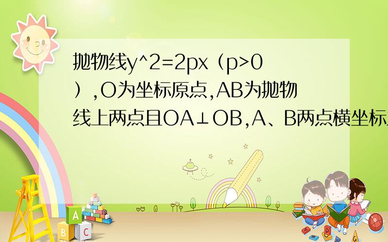 抛物线y^2=2px（p>0）,O为坐标原点,AB为抛物线上两点且OA⊥OB,A、B两点横坐标之积恒为?纵坐标之积恒为