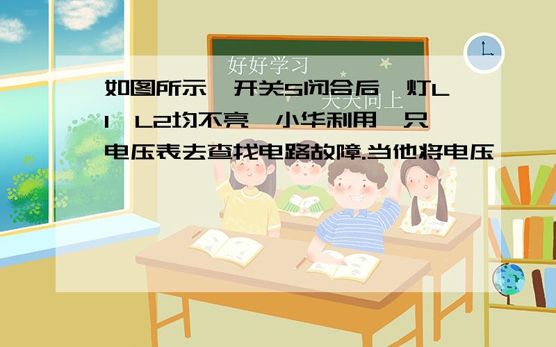 如图所示,开关S闭合后,灯L1,L2均不亮,小华利用一只电压表去查找电路故障.当他将电压