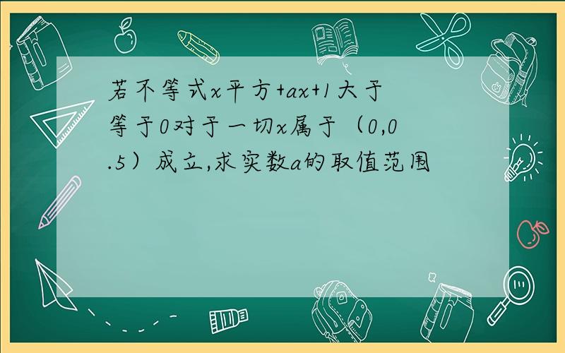 若不等式x平方+ax+1大于等于0对于一切x属于（0,0.5）成立,求实数a的取值范围