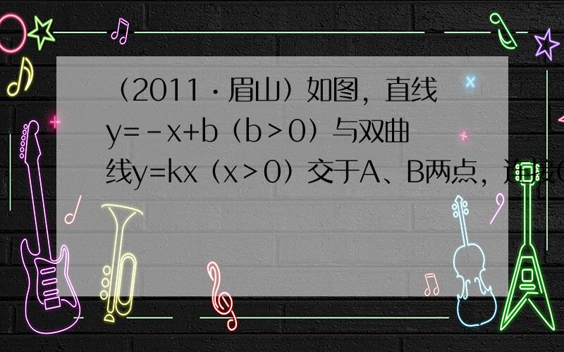 （2011•眉山）如图，直线y=-x+b（b＞0）与双曲线y=kx（x＞0）交于A、B两点，连接OA、OB，AM⊥y轴于