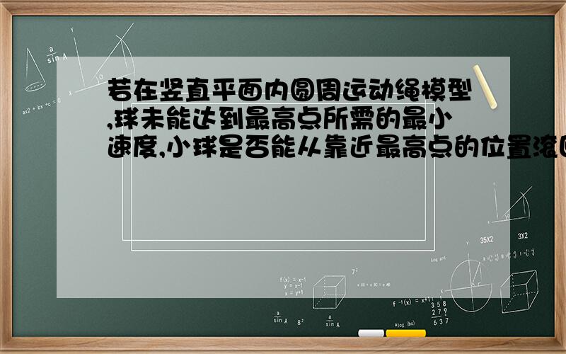 若在竖直平面内圆周运动绳模型,球未能达到最高点所需的最小速度,小球是否能从靠近最高点的位置滚回去