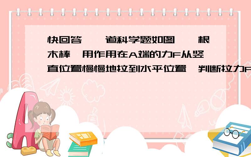 快回答,一道科学题如图,一根木棒,用作用在A端的力F从竖直位置慢慢地拉到水平位置,判断拉力F的大小变化.① 拉力F始终水