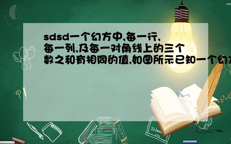 sdsd一个幻方中,每一行,每一列,及每一对角线上的三个数之和有相同的值,如图所示已知一个幻方中的三个数,求x的值