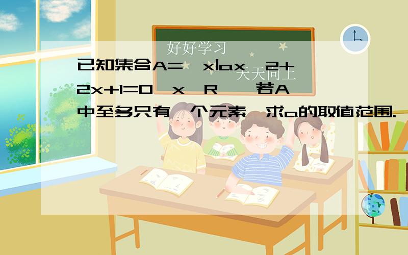 已知集合A={x|ax^2+2x+1=0,x∈R},若A中至多只有一个元素,求a的取值范围.