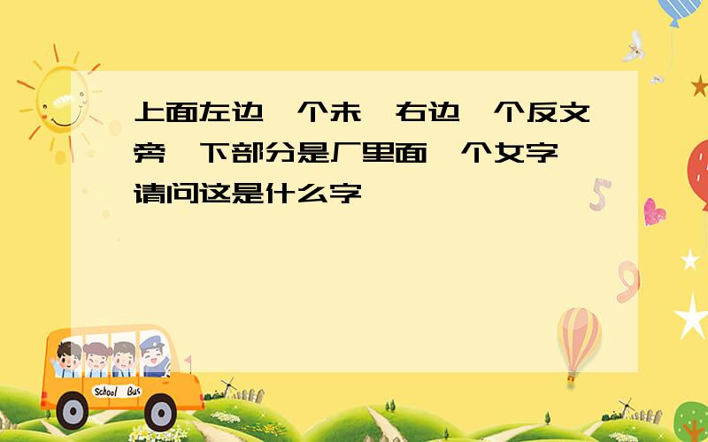 上面左边一个未,右边一个反文旁,下部分是厂里面一个女字,请问这是什么字