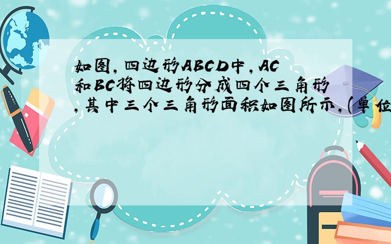 如图,四边形ABCD中,AC和BC将四边形分成四个三角形,其中三个三角形面积如图所示,(单位:平方分米)求阴影部