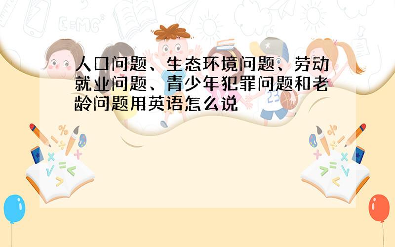 人口问题、生态环境问题、劳动就业问题、青少年犯罪问题和老龄问题用英语怎么说