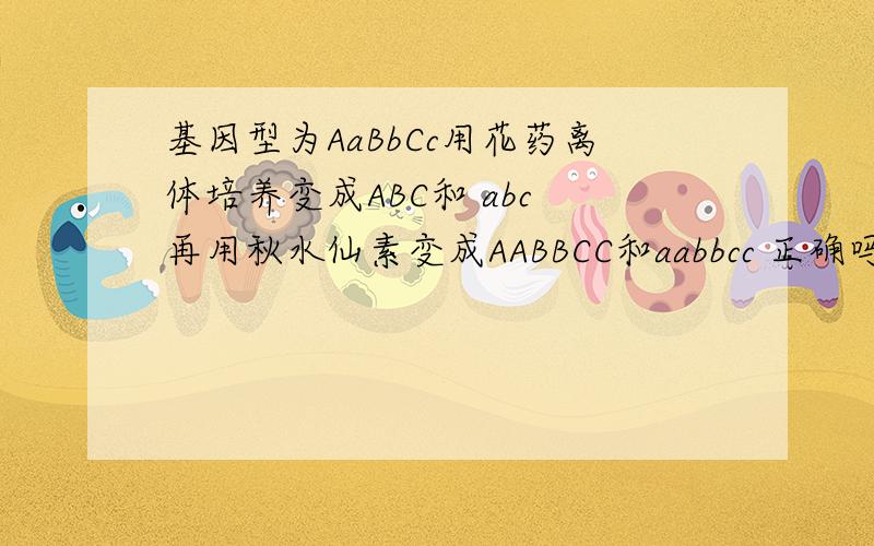 基因型为AaBbCc用花药离体培养变成ABC和 abc 再用秋水仙素变成AABBCC和aabbcc 正确吗