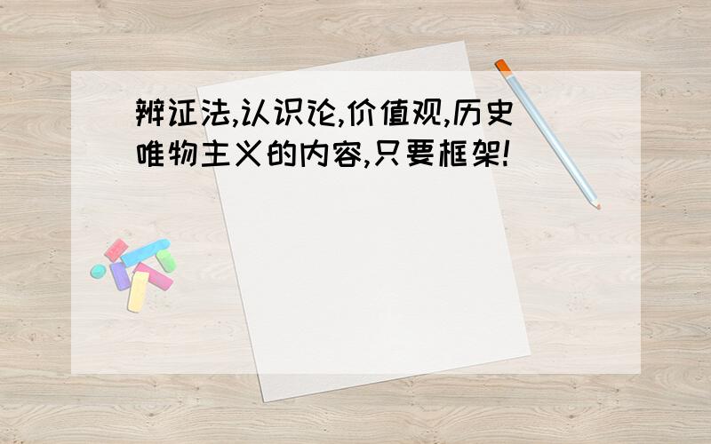 辨证法,认识论,价值观,历史唯物主义的内容,只要框架!