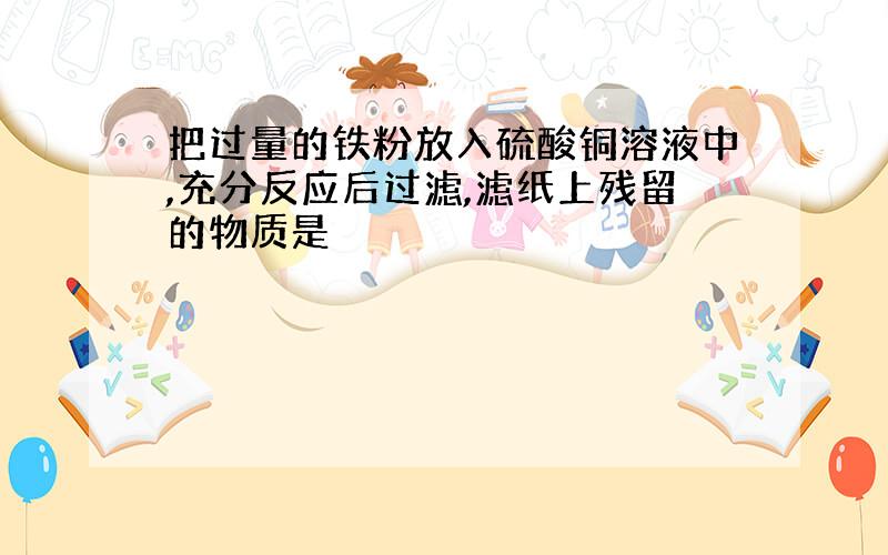 把过量的铁粉放入硫酸铜溶液中,充分反应后过滤,滤纸上残留的物质是