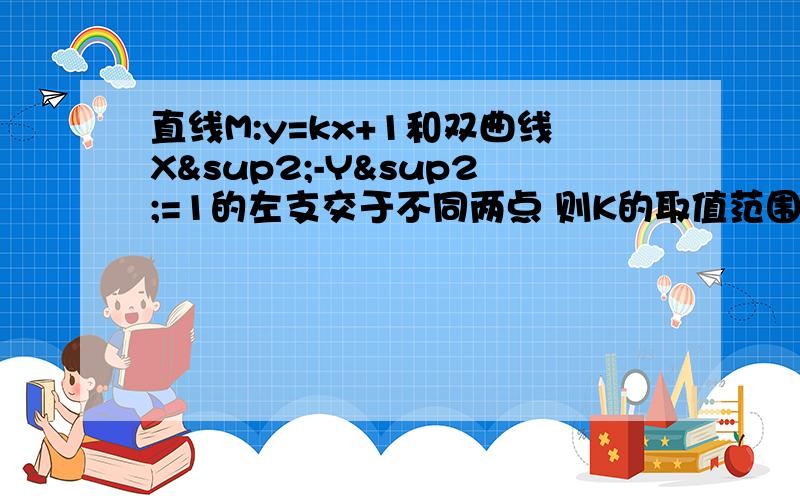 直线M:y=kx+1和双曲线X²-Y²=1的左支交于不同两点 则K的取值范围是