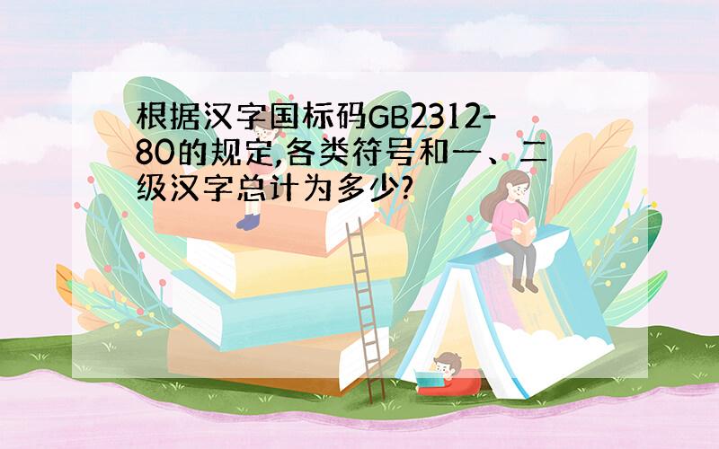 根据汉字国标码GB2312-80的规定,各类符号和一、二级汉字总计为多少?