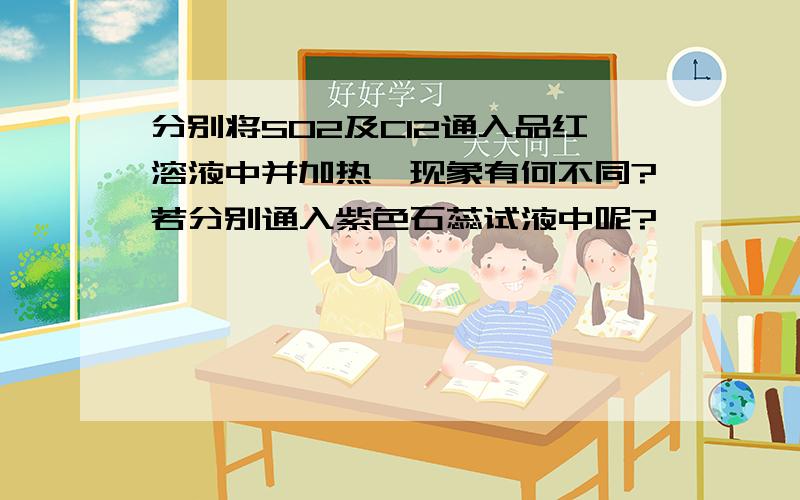 分别将SO2及Cl2通入品红溶液中并加热,现象有何不同?若分别通入紫色石蕊试液中呢?