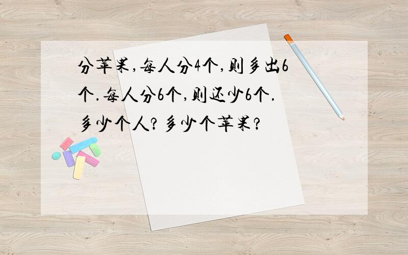 分苹果,每人分4个,则多出6个.每人分6个,则还少6个.多少个人?多少个苹果?