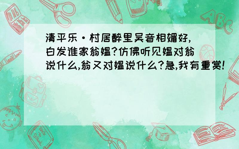 清平乐·村居醉里吴音相媚好,白发谁家翁媪?仿佛听见媪对翁说什么,翁又对媪说什么?急,我有重赏!