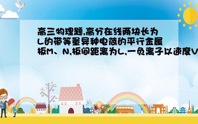 高三物理题,高分在线两块长为L的带等量异种电荷的平行金属板M、N,板间距离为L,一负离子以速度Vo沿板间中线射入,负离子