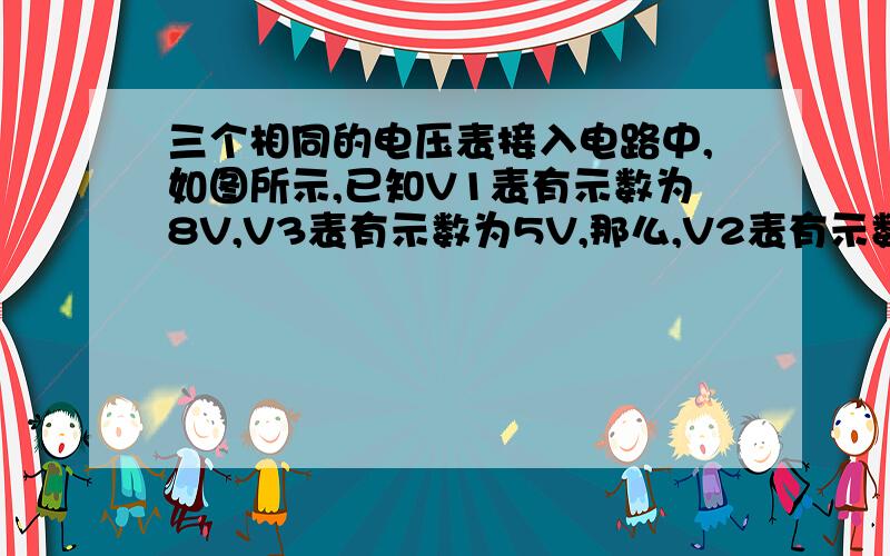 三个相同的电压表接入电路中,如图所示,已知V1表有示数为8V,V3表有示数为5V,那么,V2表有示数应为（ ）