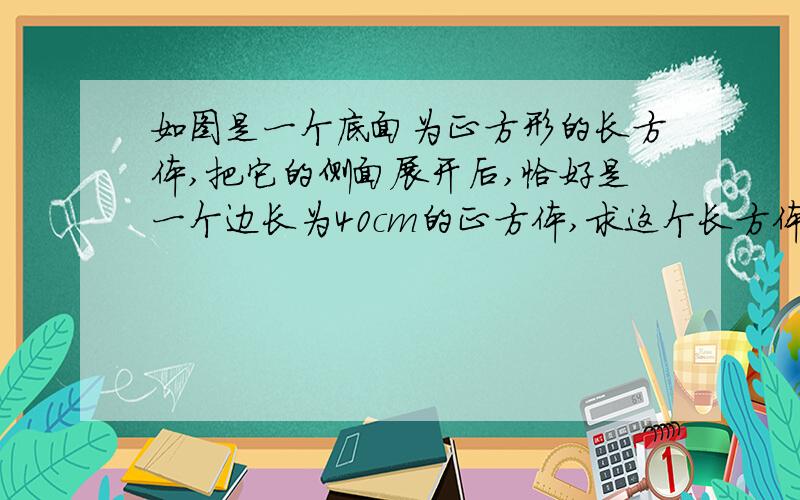 如图是一个底面为正方形的长方体,把它的侧面展开后,恰好是一个边长为40cm的正方体,求这个长方体的面积.