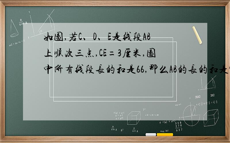 如图,若C、D、E是线段AB上顺次三点,CE=3厘米,图中所有线段长的和是66,那么AB的长的和是?