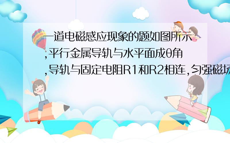 一道电磁感应现象的题如图所示,平行金属导轨与水平面成θ角,导轨与固定电阻R1和R2相连,匀强磁场垂直穿过导轨平面.有一导