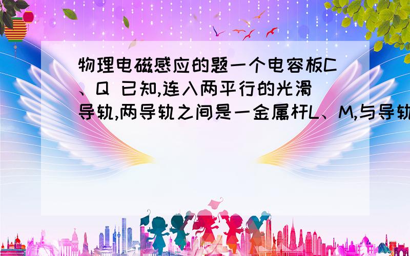 物理电磁感应的题一个电容板C、Q 已知,连入两平行的光滑导轨,两导轨之间是一金属杆L、M,与导轨无摩擦,垂直于导轨所在平