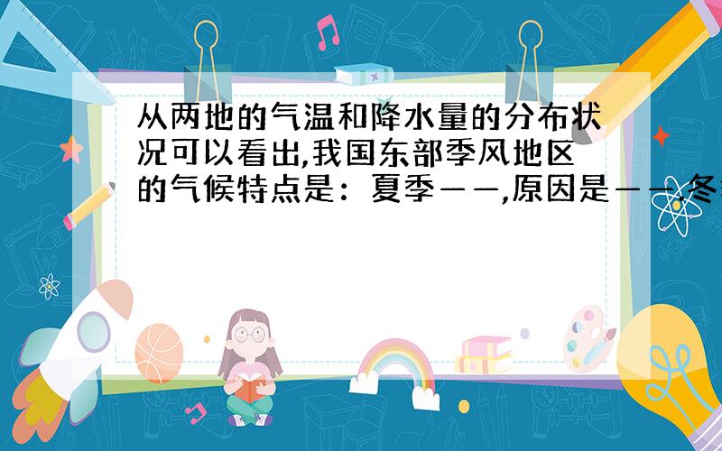 从两地的气温和降水量的分布状况可以看出,我国东部季风地区的气候特点是：夏季——,原因是——.冬季——,原因是——