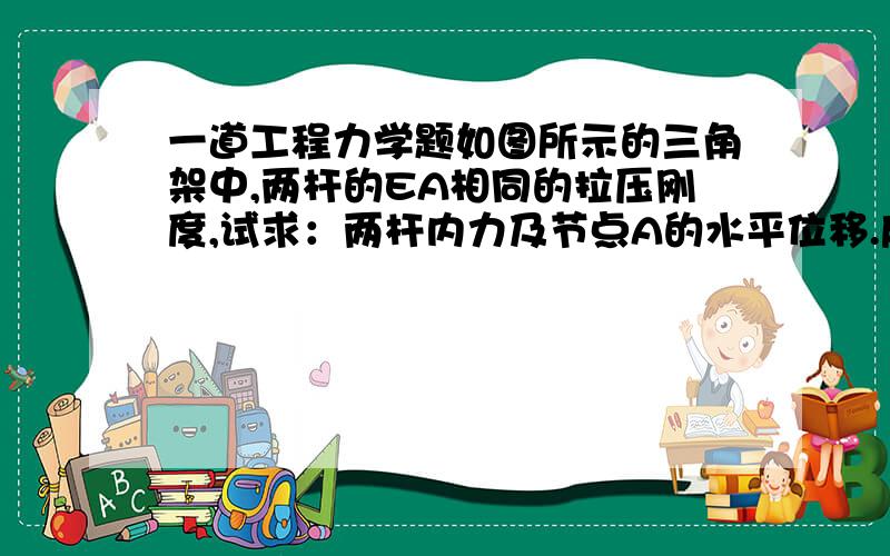 一道工程力学题如图所示的三角架中,两杆的EA相同的拉压刚度,试求：两杆内力及节点A的水平位移.麻烦写的详细一点,