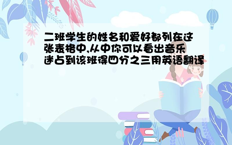 二班学生的姓名和爱好都列在这张表格中,从中你可以看出音乐迷占到该班得四分之三用英语翻译