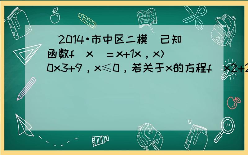 （2014•市中区二模）已知函数f(x)＝x+1x，x＞0x3+9，x≤0，若关于x的方程f（x2+2x）=a（a∈R）