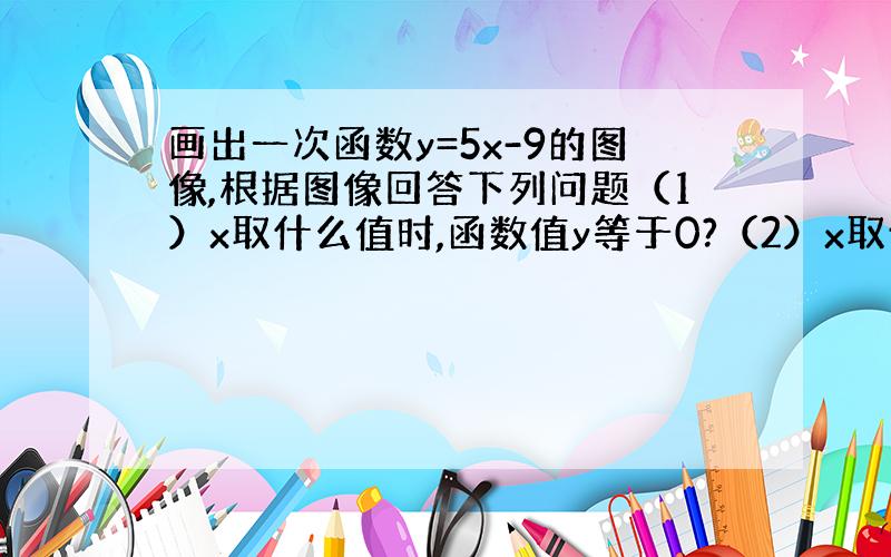 画出一次函数y=5x-9的图像,根据图像回答下列问题（1）x取什么值时,函数值y等于0?（2）x取什么值时函