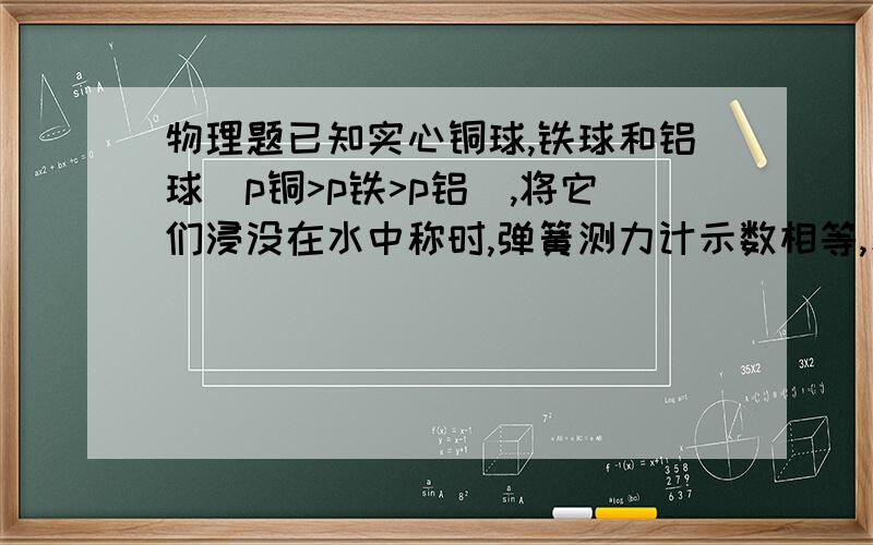 物理题已知实心铜球,铁球和铝球(p铜>p铁>p铝),将它们浸没在水中称时,弹簧测力计示数相等,若在空气中