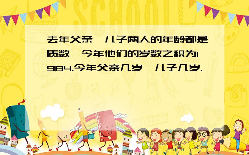 去年父亲、儿子两人的年龄都是质数,今年他们的岁数之积为1984.今年父亲几岁,儿子几岁.