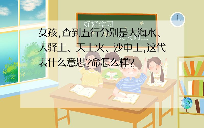 女孩,查到五行分别是大海水、大驿土、天上火、沙中土,这代表什么意思?命怎么样?