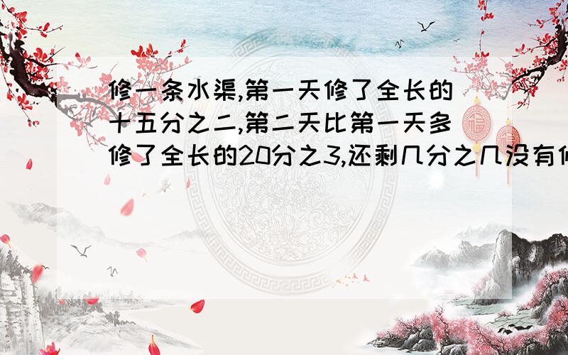 修一条水渠,第一天修了全长的十五分之二,第二天比第一天多修了全长的20分之3,还剩几分之几没有修?