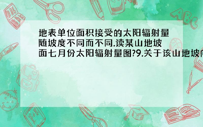 地表单位面积接受的太阳辐射量随坡度不同而不同.读某山地坡面七月份太阳辐射量图?9.关于该山地坡向的叙