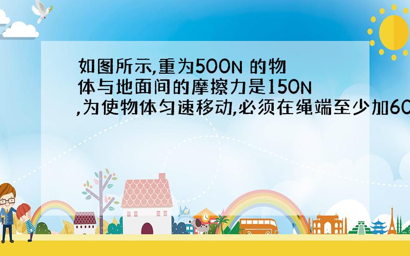 如图所示,重为500N 的物体与地面间的摩擦力是150N,为使物体匀速移动,必须在绳端至少加60N的拉力.