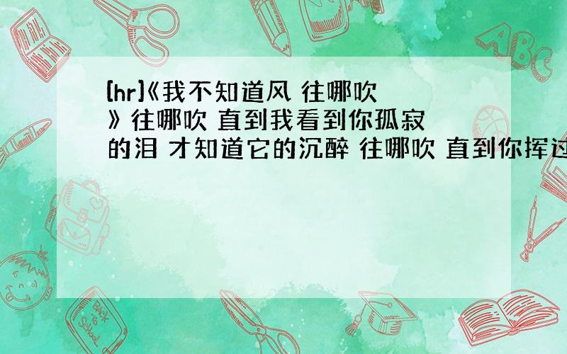 [hr]《我不知道风 往哪吹》 往哪吹 直到我看到你孤寂的泪 才知道它的沉醉 往哪吹 直到你挥过的手无力的下坠 才知道它