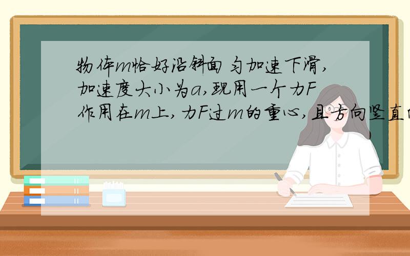 物体m恰好沿斜面匀加速下滑,加速度大小为a,现用一个力F作用在m上,力F过m的重心,且方向竖直向下,