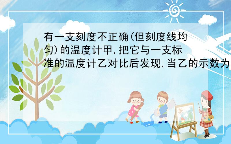 有一支刻度不正确(但刻度线均匀)的温度计甲,把它与一支标准的温度计乙对比后发现,当乙的示数为0度时